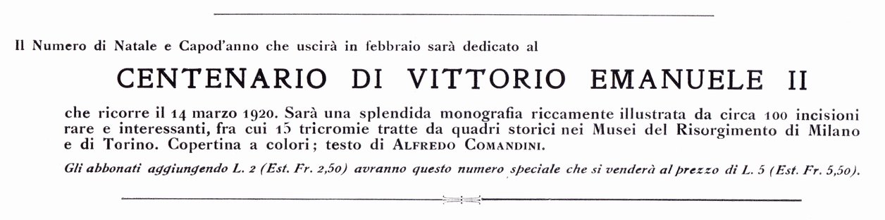 L'ILLUSTRAZIONE ITALIANA - 1920-02 - numero speciale di Natale e Capodanno - Annuncio campagna abbonamenti sul numero stesso.jpg