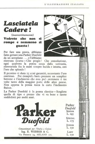 PARKER - Duofold in celluloide - 1928-08-26. L'Illustrazione Italiana - Anno LV - N.35 - pag.IV