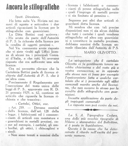 Lettera al Bollettino delle Industrie Italiane della Cancelleria