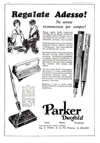 PARKER - Duofold tipo Madreperla De Luxe set - 1929-12-22. L'Illustrazione Italiana - Anno LVI - N.51 - pag.1040.jpg (2.36 MiB) Visto 5225 volte PARKER - Duofold tipo Madreperla De Luxe set - 1929-12-22. L'Illustrazione Italiana - Anno LVI - N.51 - pag.1040