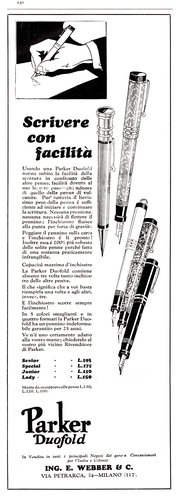 PARKER - Duofold celluloide - 1929-08-11. L'Illustrazione Italiana, Anno LVI - N.32, pag.240
