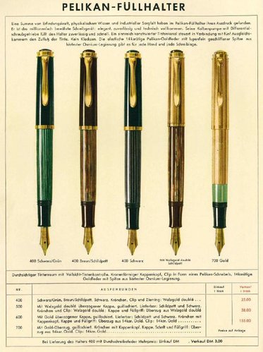 Estratto del catalogo 1953 con i prezzi