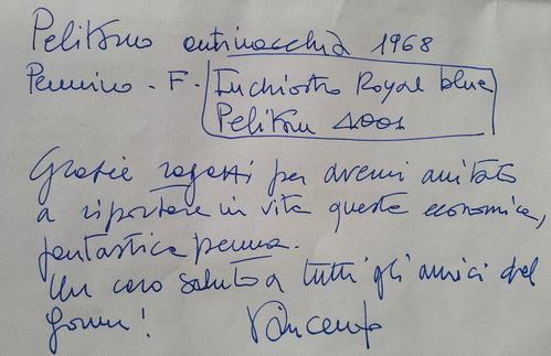 Pelikano 1968, &quot;prova&quot; di scrittura.