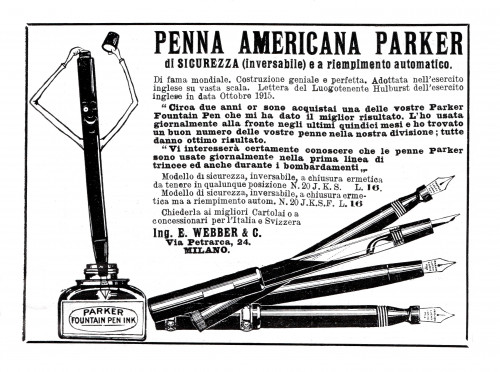 PARKER. Various models and ink. 1916-06-04. L'Illustrazione Italiana. Anno XLIII, N.23, pag.499.jpg