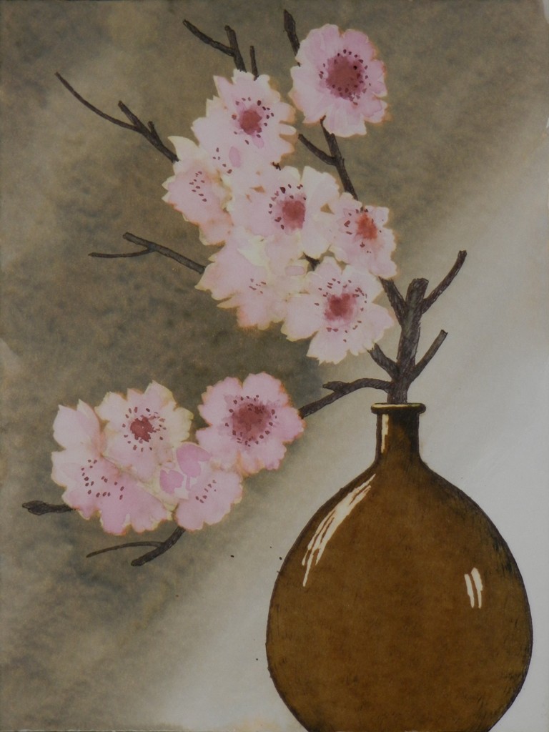 IPO: la decolorazione del fondo sotto i fiori, i riflessi del vaso.
