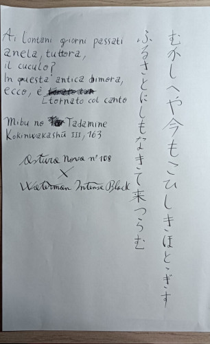 La carta è Tomoe River, la traduzione della poesia è di Sagiyama (2000)