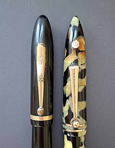 37. Sheaffer Balance  1930-1931 and Wahl-Eversharp 1st Equi-Poised 1929 cap comparison..jpg