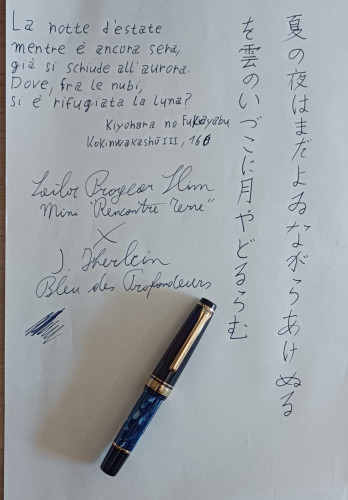 La traduzione della poesia è di Sagiyama (2000), la carta è Tomoe River.