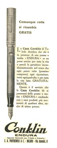 19. CONKLIN - Endura - 1930-09 - Bollettino d'Informazioni e foglio d'ordini - UNUCI - Anno II - N.9 - pag.22.jpg (479.43 KiB) Visto 6380 volte CONKLIN - Endura - 1930-09 - Bollettino d'Informazioni e foglio d'ordini - UNUCI - Anno II - N.9 - pag.22