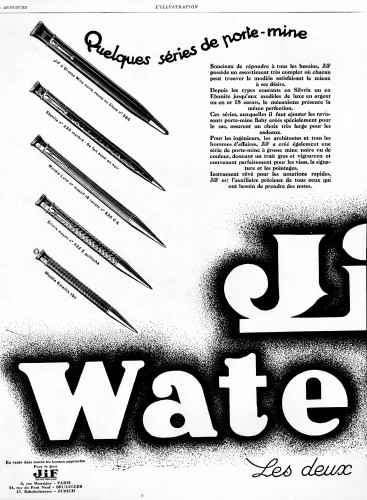 WATERMAN - JIF Pencils. 1929-09-07. L'Illustration, pag.II SINISTRA