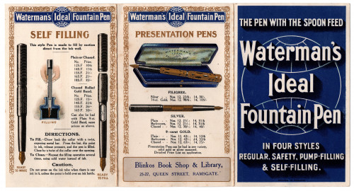 24. WATERMAN - circa 1910 - Eyedropper, Safety, Pump filler, Sleeve filler - UK Leaflet. FRONT.jpg